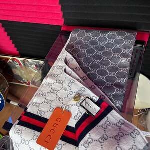 Gucci GG Pattern Wool Scarf Grey